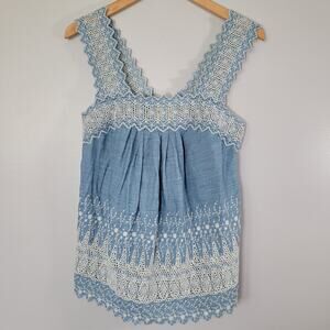 Gap Babydoll Chambray Strappy Cami Tank Women XS Embroidered Cottagecore Country